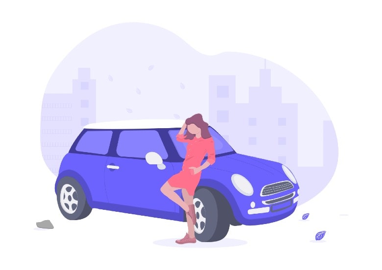 Graphic of woman leaning against a car