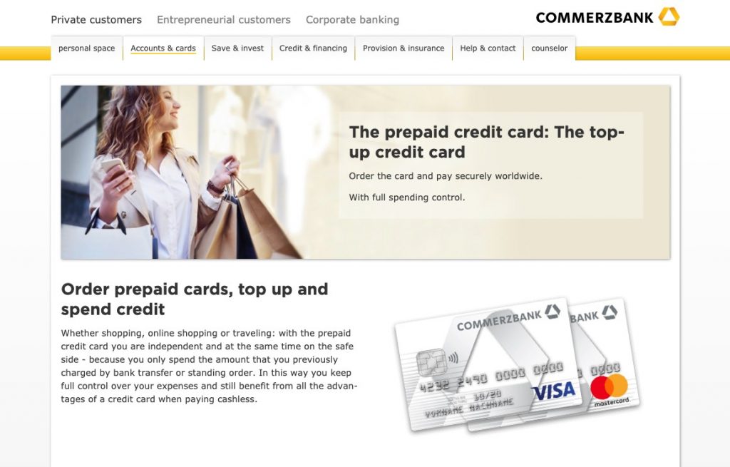 Commerzbank Prepaid Card Homepage