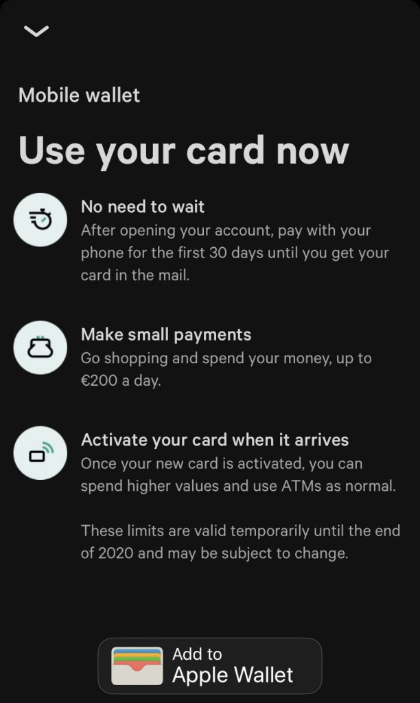 N26 allows you to use card in mobile wallet before it physically arrives