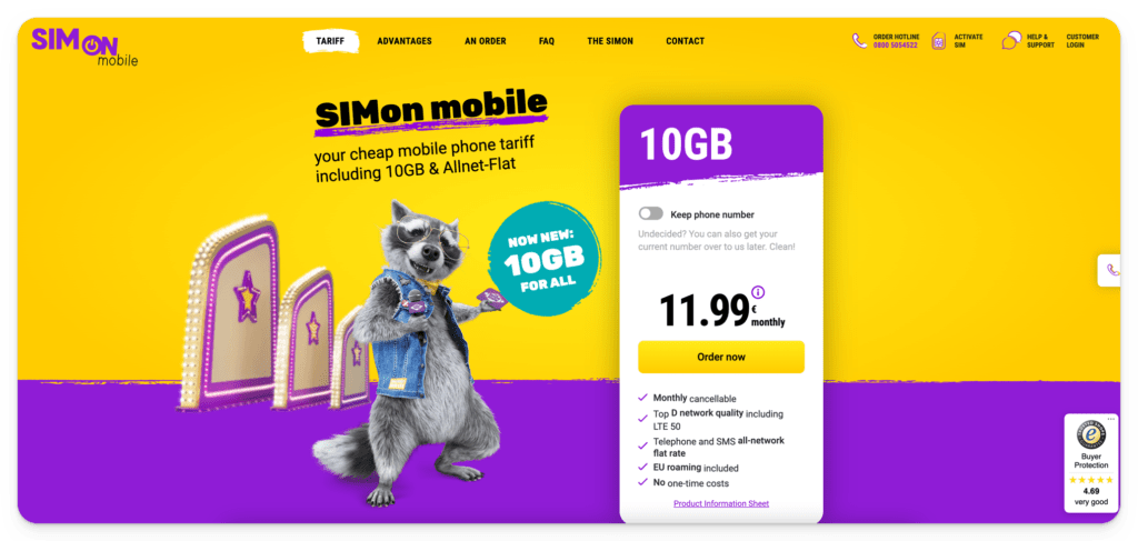 SimOn mobile website screenshot