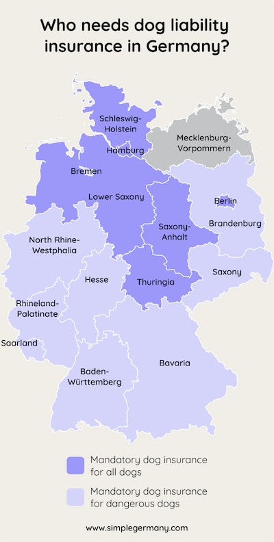 German map with areas where dog liability insurance is mandatory