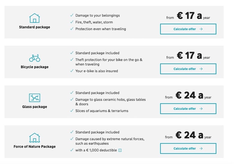 Screenshot of Adam Riese prices for home contents insurance
