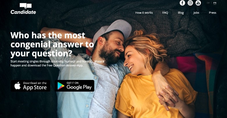 Candidate dating app homepage