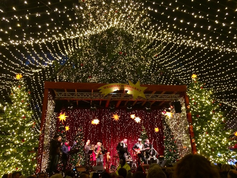 A band playing Christmas songs at a German Christmas Market