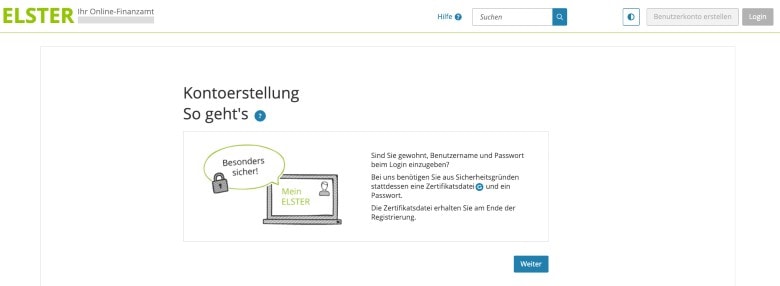 ELSTER homepage for your tax declaration in Germany