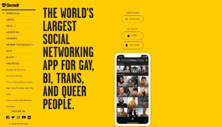 Grindr dating app homepage