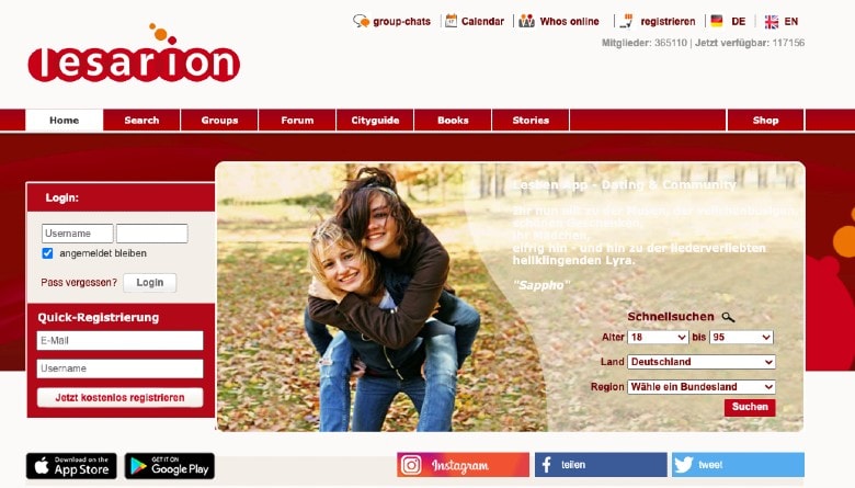 Lesarion dating site homepage