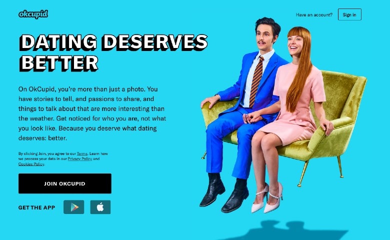 OkCupid dating app homepage