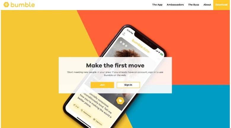 bumble dating app homepage