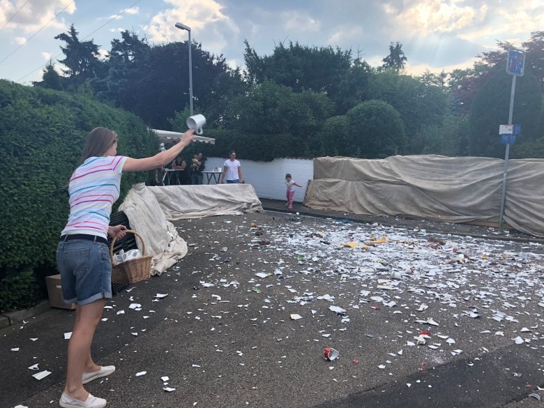 Throwing porcelain in a Polterabend in Germany