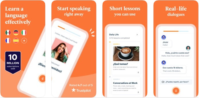 Pictures of Babbel in App Language Learning Menus