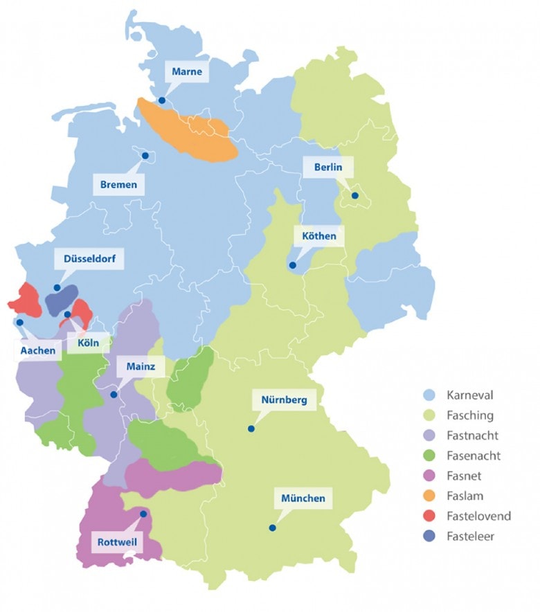 Map of Germany's Carnival Regions