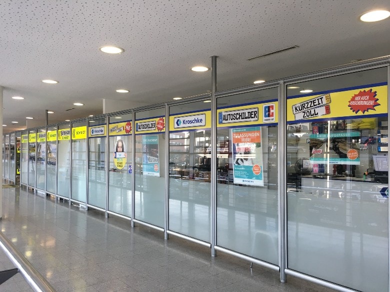 License plate shops at German car registration office