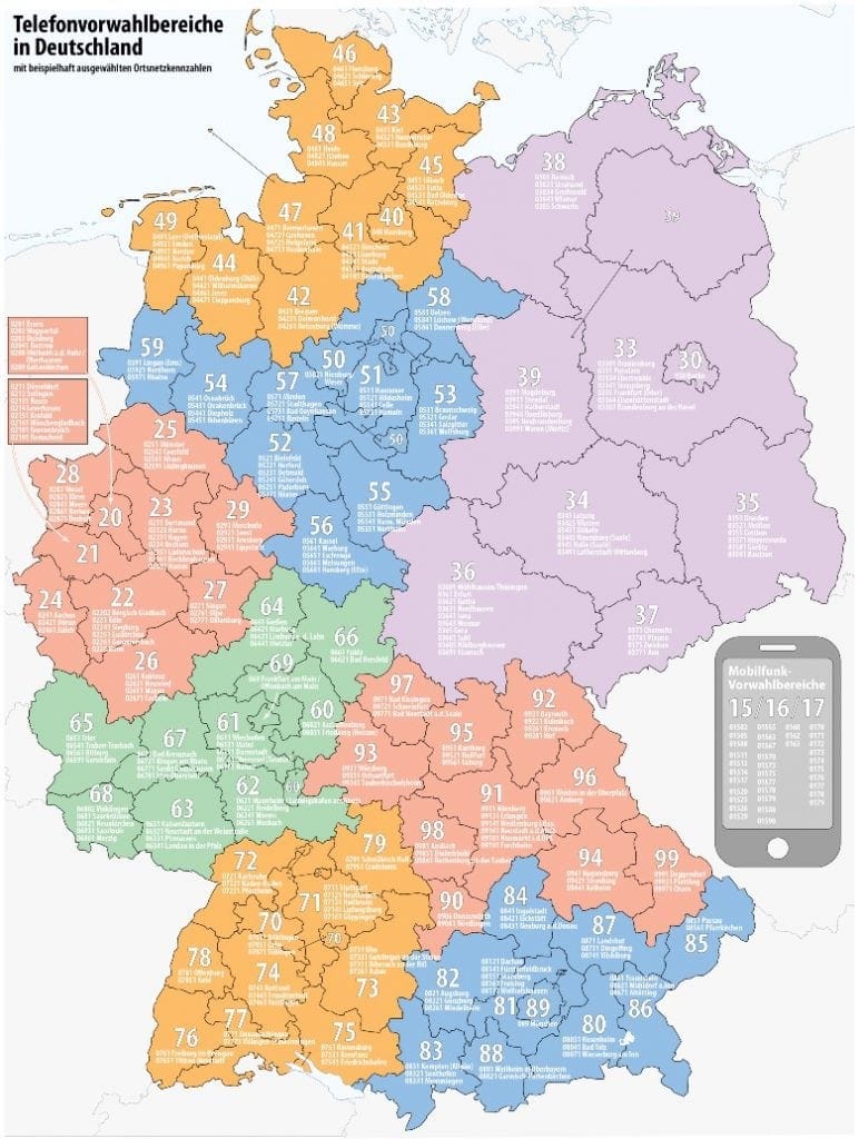 Map of phone area codes in Germany