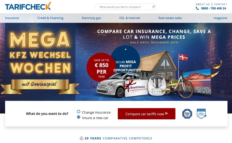 Screenshot of Tarifcheck homepage