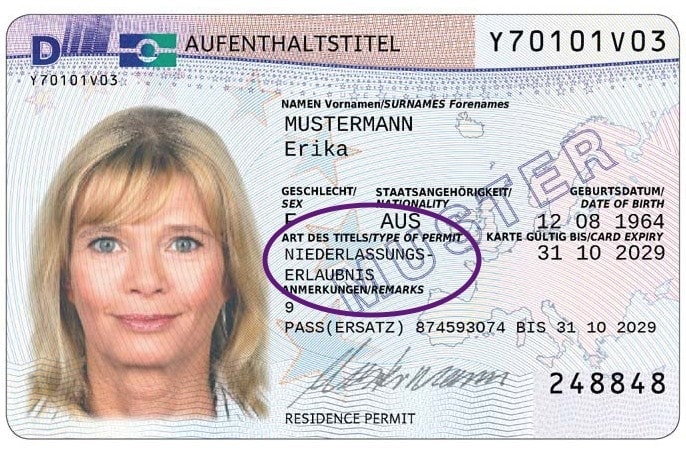 Example German permanent residence permit