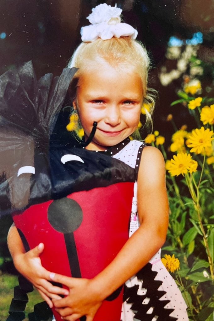 Yvonne with her school cone on her first day of school in Germany