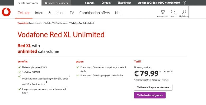 Vodafone Unlimited Internet Homepage