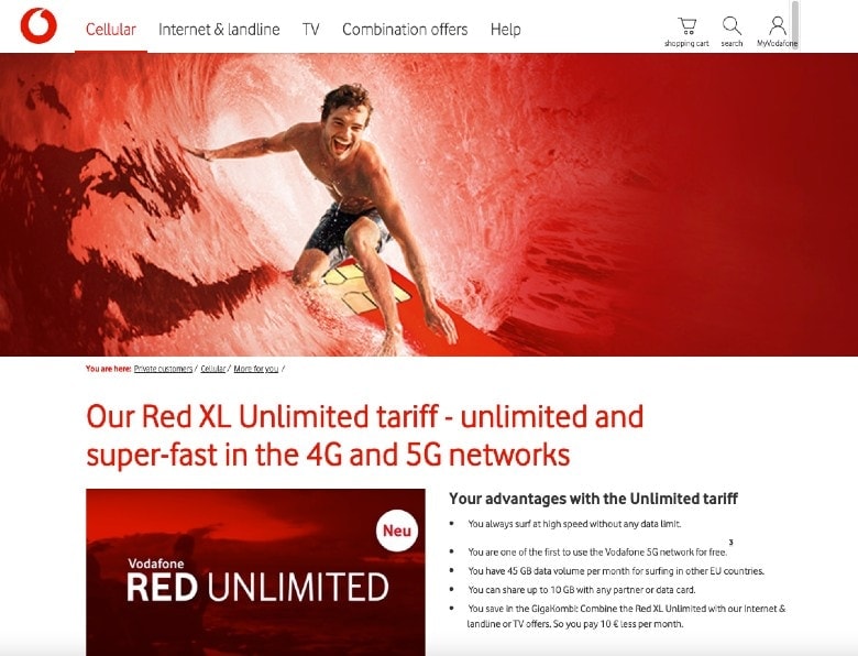 Vodafone unlimited data homepage