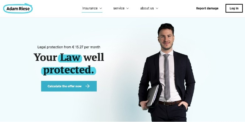 Adam Riese Legal Insurance Hompage Screenshot