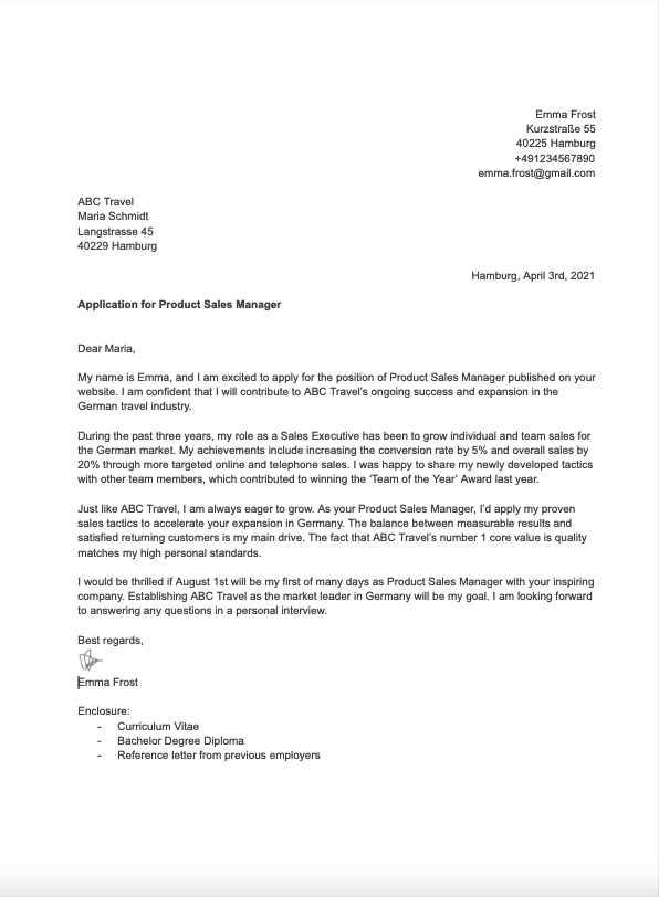 Cover Letter Template Germany | Cover Letter Template, Letter Templates, Cover Letter Template Free