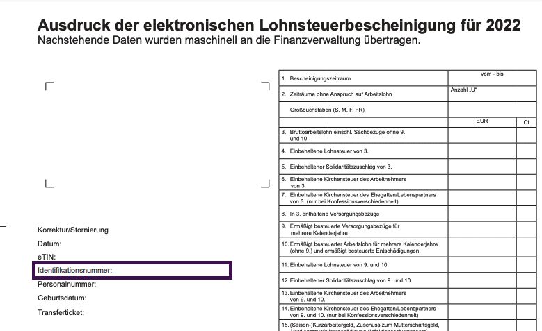 Example of a Lohnsteuerbescheinigung 