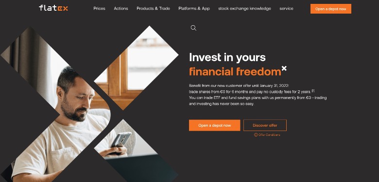 Homepage of Flatex