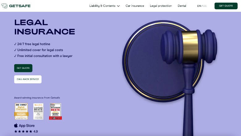 Getsafe Legal Insurance Homepage