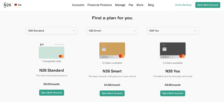 N26 Account comparison