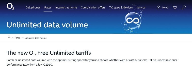 O2 Unlimited tariff homepage