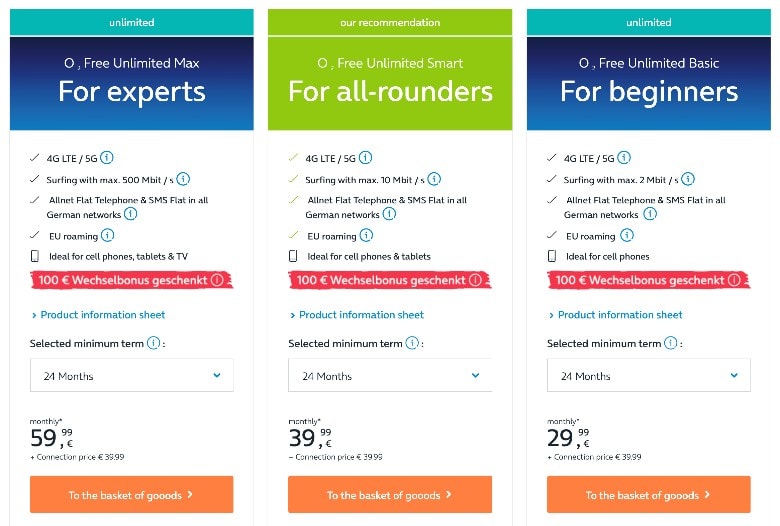 O2 Unlimited Tarif Comparison