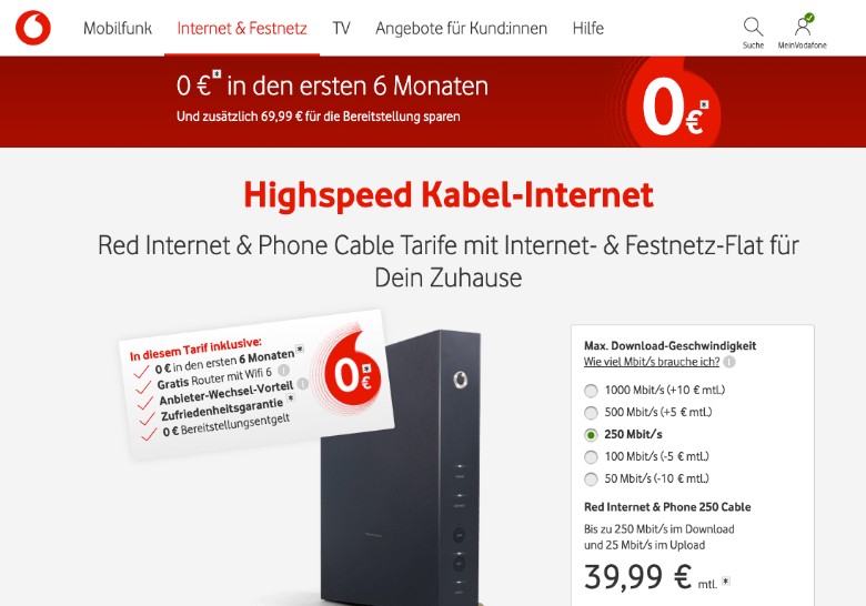 Vodafone Internet Homepage