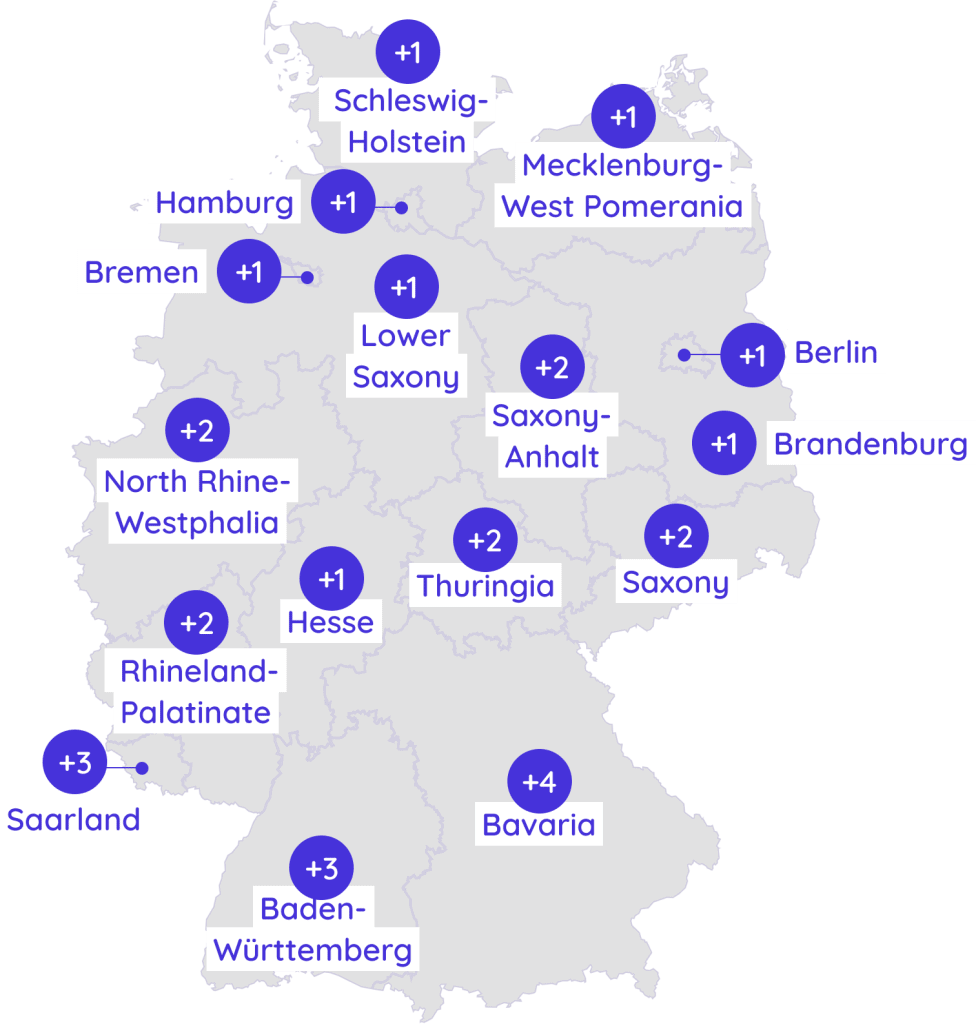 Map of German states highlighting the extra public holidays per state