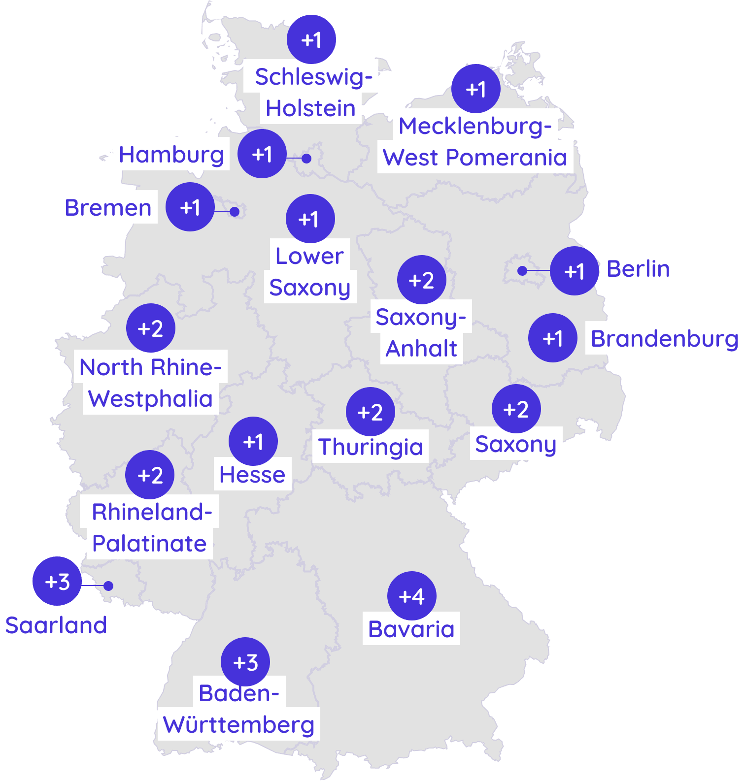 Map of German states highlighting the extra public holidays per state