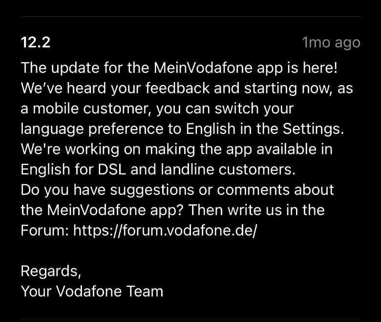 Vodafone English App Update1