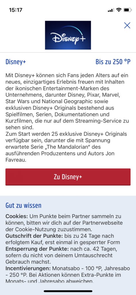 Example of points when joining Disney+