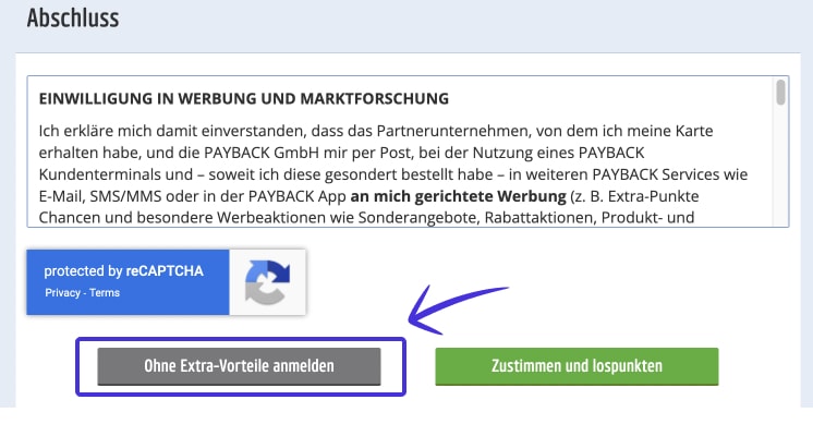 Example of denying marketing access for the PAYBACK card in Germany