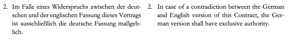 Sample of paragraph indicating German version is the binding version.
