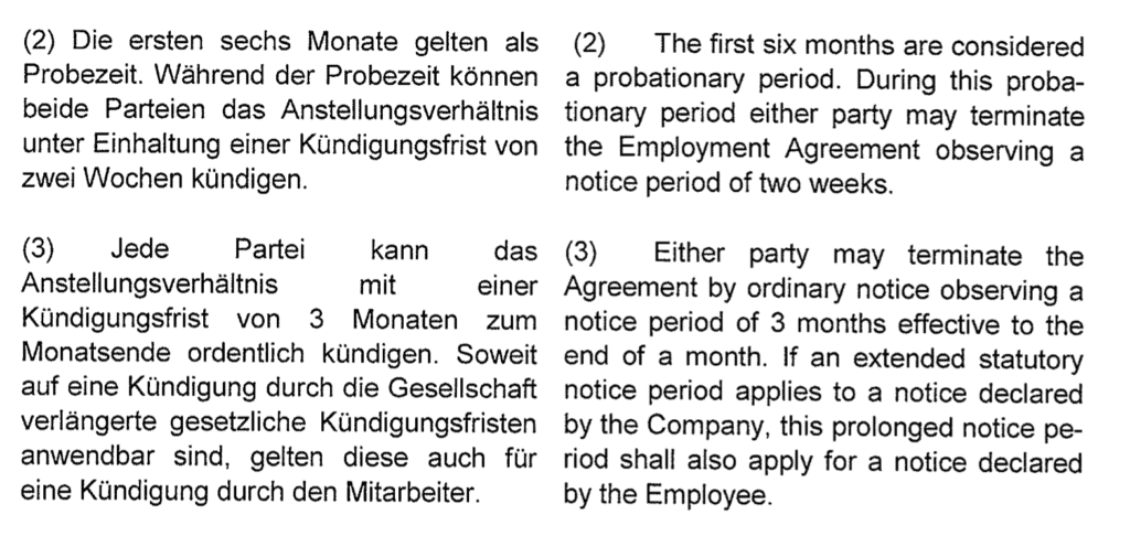 Example of notice period in a contract in Germany