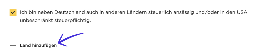 Screenshot of selecting tax liability in another country