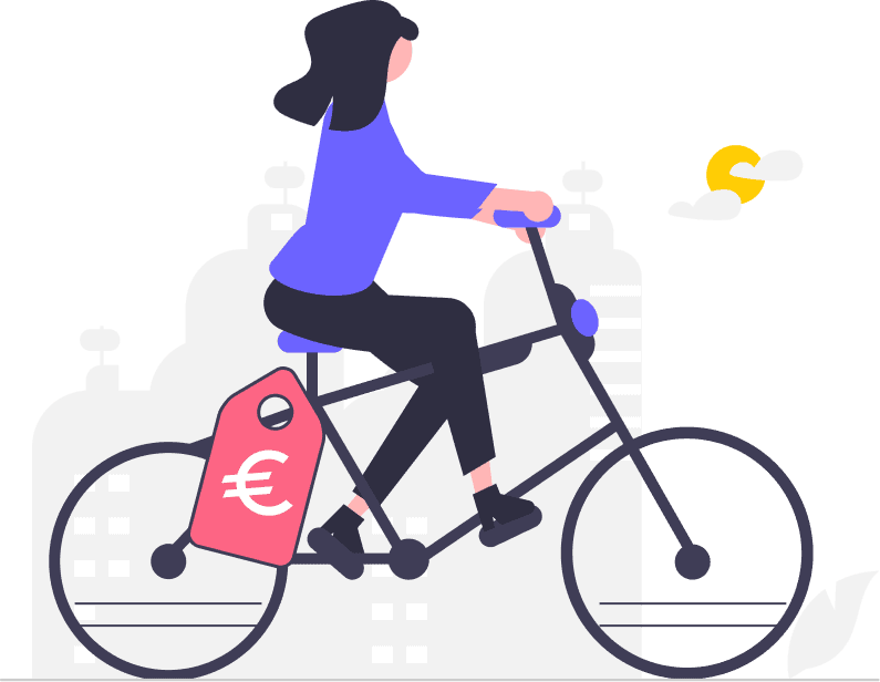 woman riding bike with price tag