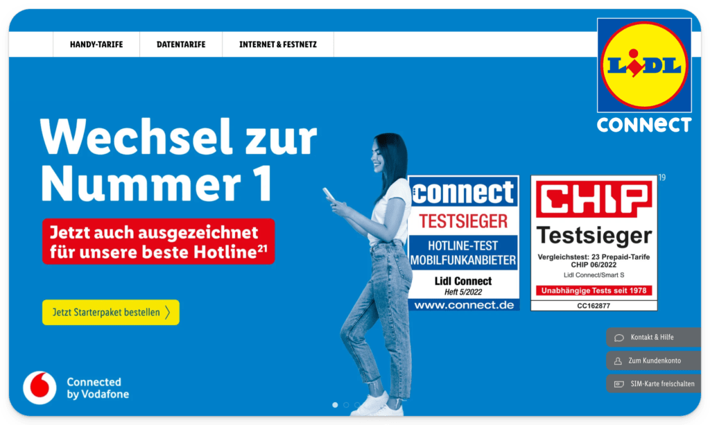 screenshot Lidl Connect homepage
