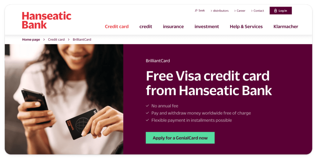 Hanseatic Bank homepage screenshot