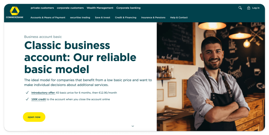 Commerzbank business account homepage