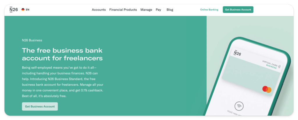 N26 Business Homepage Screenshot