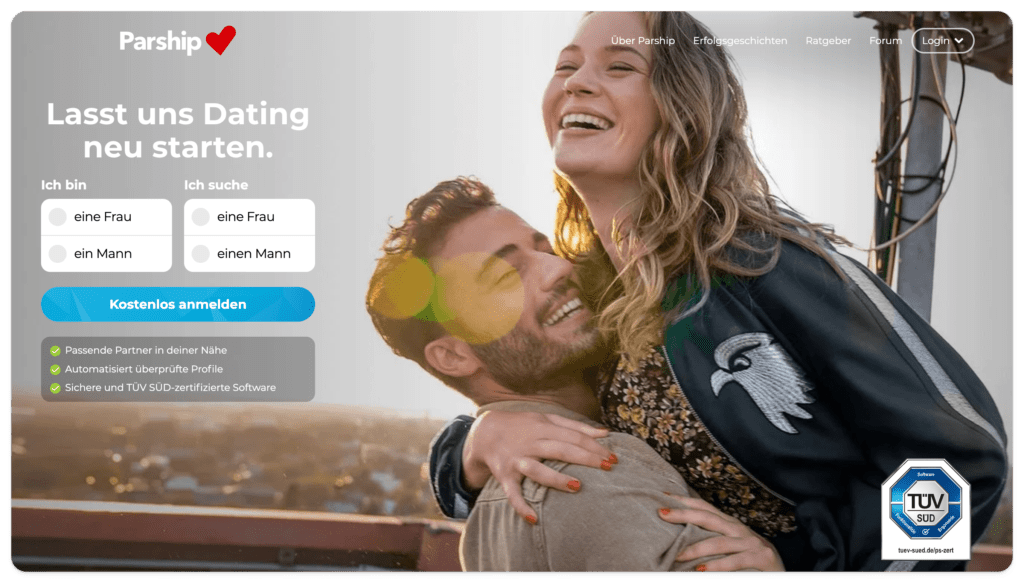 Screenshot of homepage from Parship