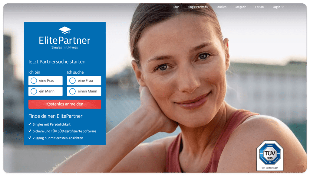 Screenshot of homepage from ElitePartner