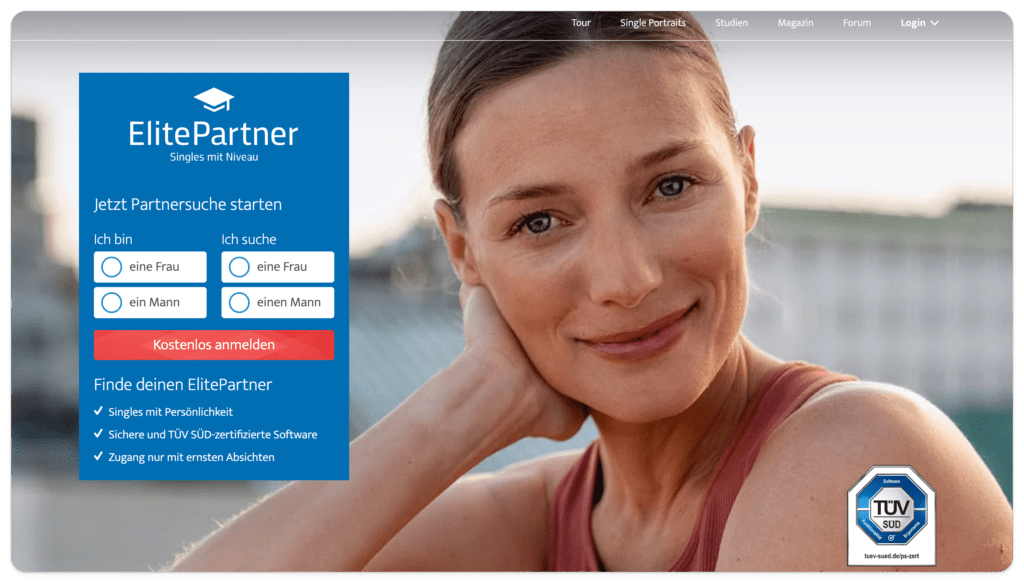 Screenshot of homepage from ElitePartner