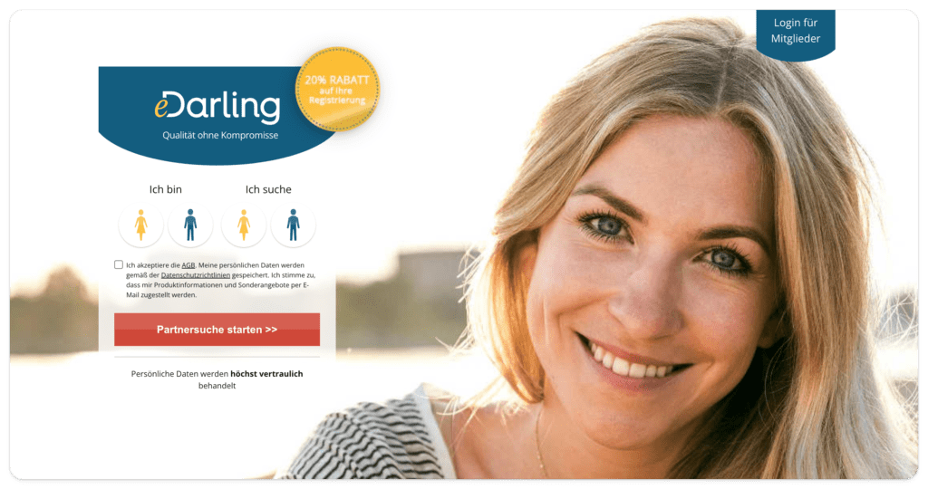 Screenshot of homepage from EDarling