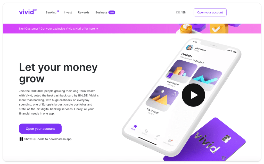 Screenshot of Vivid Money homepage